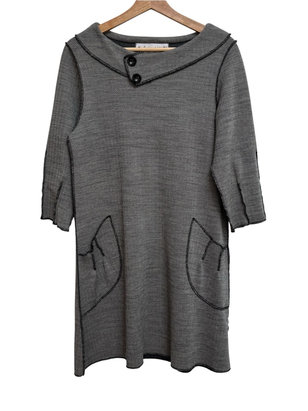 Beebop And Wally Retro 100% Wool Herringbone Boat Neck Dress Women’s Large